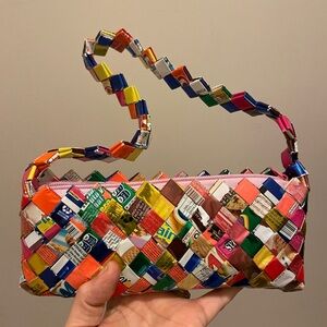 Candy Wrapper Clutch Handmade with zipper closure- big enough for an iPhone